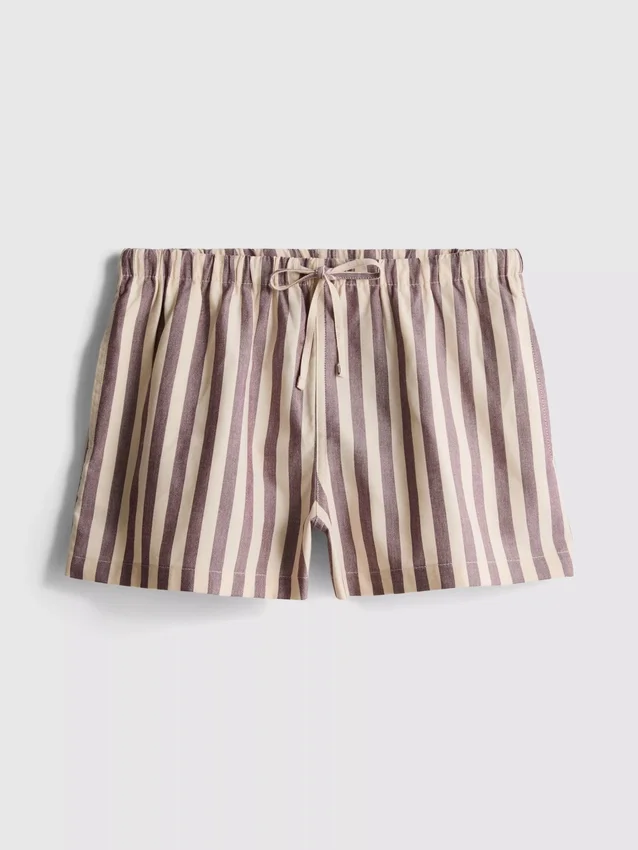 Pantaloni scurți oxford cu dungi și talie înaltă Pantaloni scurți oxford cu dungi și talie înaltă