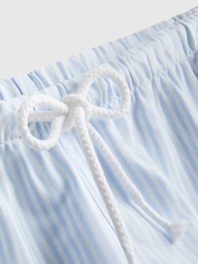Pantaloni scurți oxford cu dungi și talie înaltă Pantaloni scurți oxford cu dungi și talie înaltă