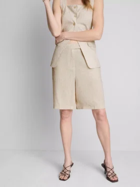 Pantaloni Scurți plisati din amestec de in