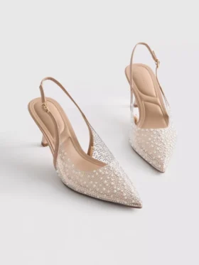 Pantofi cu Toc înalt și baretă din spate „Diamanta”, cu perle artificiale