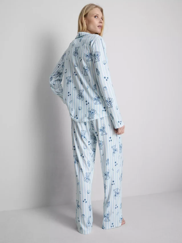 Pijamale boyfriend cu dungi Stitch de la Disney Pijamale boyfriend cu dungi Stitch de la Disney