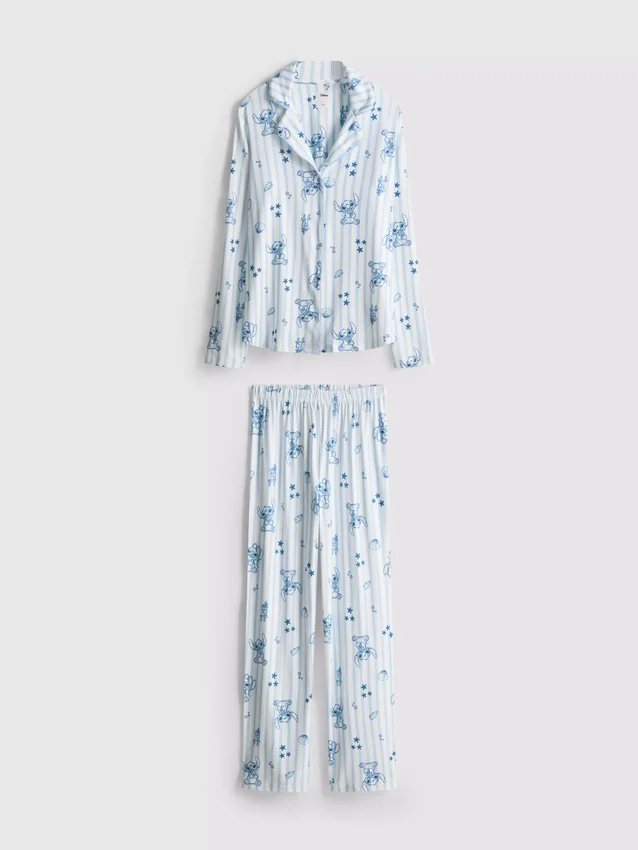 Pijamale boyfriend cu dungi Stitch de la Disney Pijamale boyfriend cu dungi Stitch de la Disney