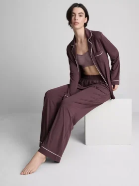 Pijamale boyfriend din jersey cu bordură
