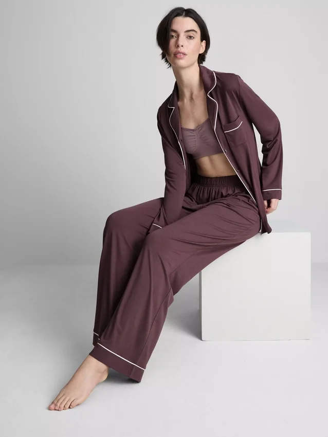 Pijamale boyfriend din jersey cu bordură Pijamale boyfriend din jersey cu bordură