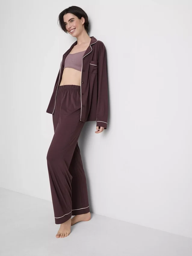 Pijamale boyfriend din jersey cu bordură Pijamale boyfriend din jersey cu bordură