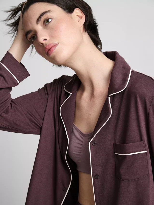 Pijamale boyfriend din jersey cu bordură Pijamale boyfriend din jersey cu bordură