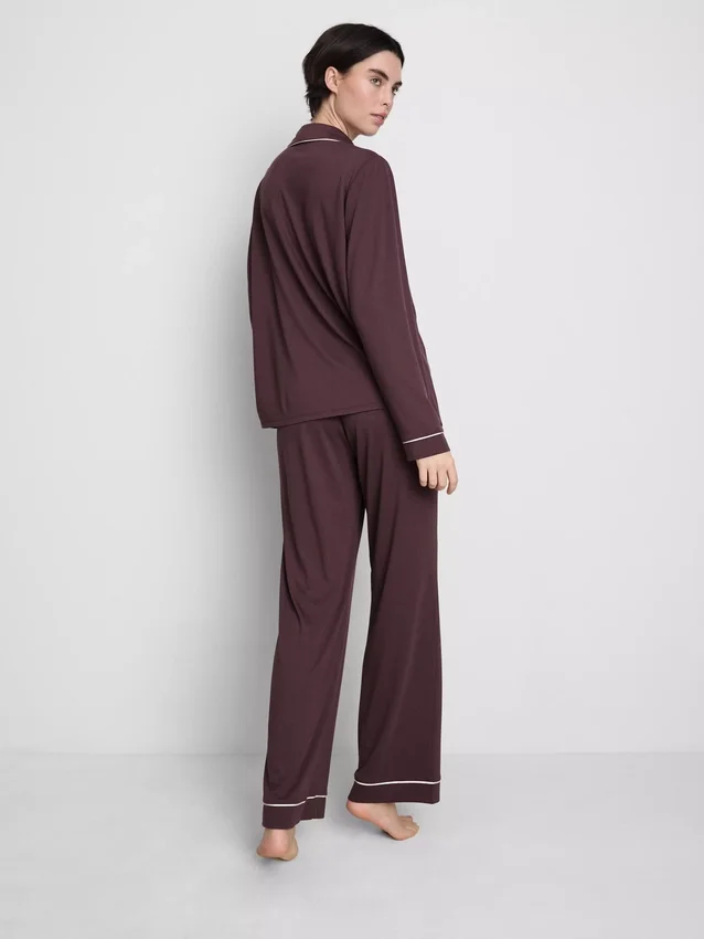 Pijamale boyfriend din jersey cu bordură Pijamale boyfriend din jersey cu bordură