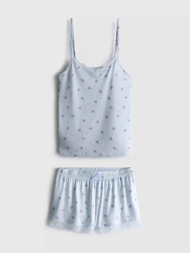 Pijamale cu maiou imprimat și pantaloni scurți Pijamale cu maiou imprimat și pantaloni scurți