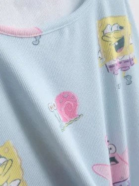 Pijamale cu personajul SpongeBob SquarePants, cu nervuri