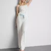 Pijamale cu top tip cami cu fundă din satin imprimat Pijamale cu top tip cami cu fundă din satin imprimat