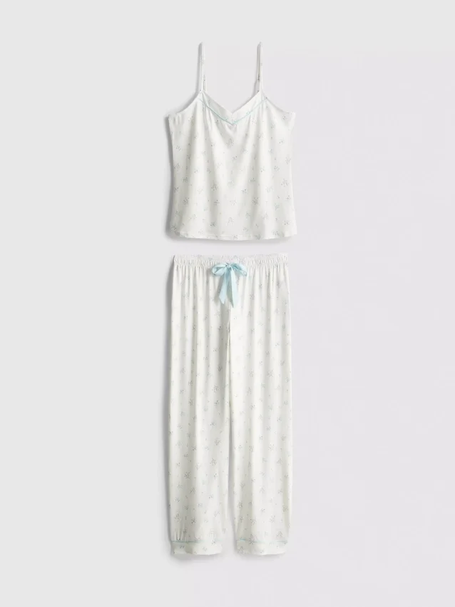 Pijamale cu top tip cami cu fundă din satin imprimat Pijamale cu top tip cami cu fundă din satin imprimat