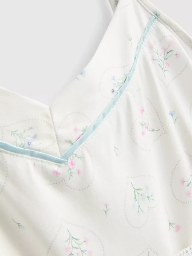 Pijamale cu top tip cami cu fundă din satin imprimat Pijamale cu top tip cami cu fundă din satin imprimat