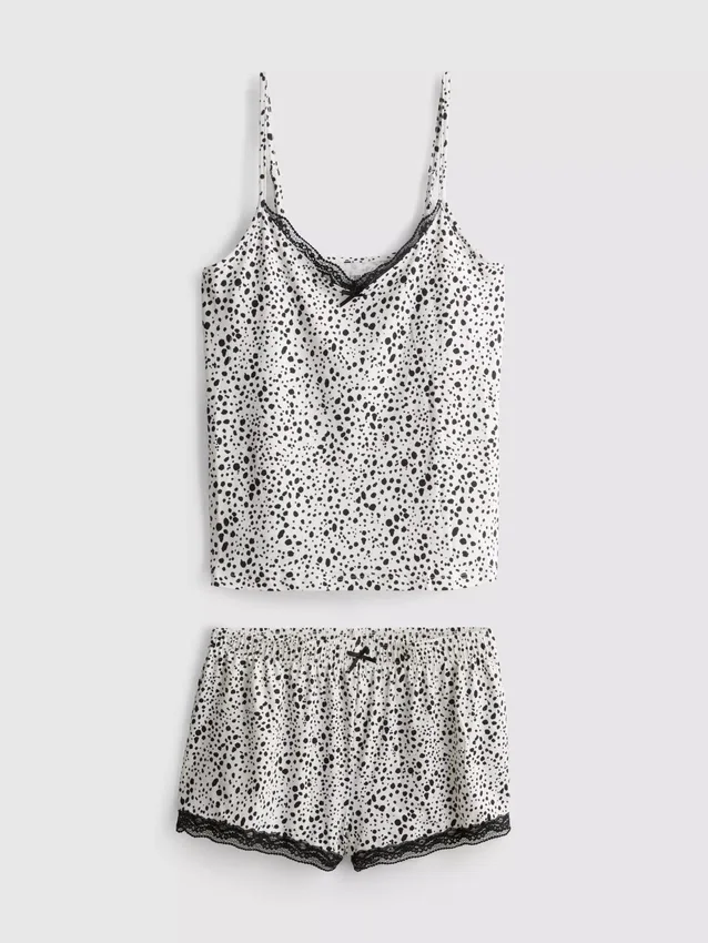 Pijamale cu top tip cami și pantaloni scurți cu imprimeu Pijamale cu top tip cami și pantaloni scurți cu imprimeu