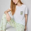 Pijamale din bumbac cu guler rotund și imprimeu Pijamale din bumbac cu guler rotund și imprimeu