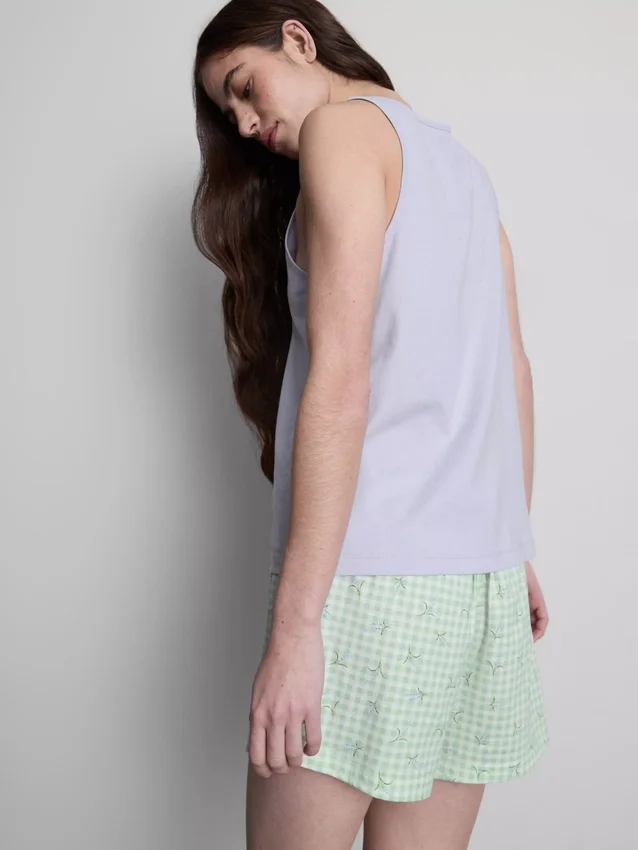 Pijamale din bumbac cu maiou și pantaloni scurți Pijamale din bumbac cu maiou și pantaloni scurți