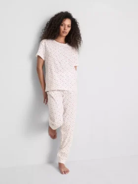 Pijamale din bumbac cu pantaloni scurți și imprimeu