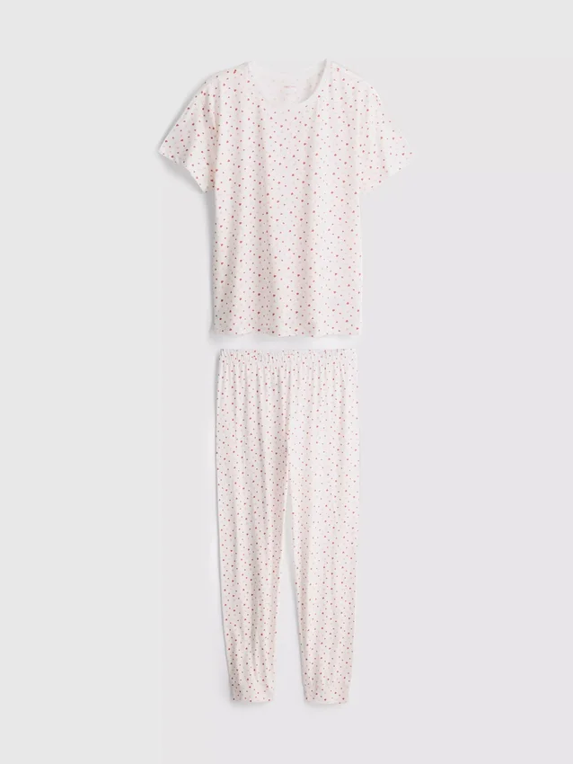 Pijamale din bumbac cu pantaloni scurți și imprimeu Pijamale din bumbac cu pantaloni scurți și imprimeu