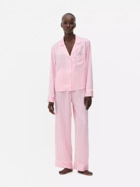 Pijamale din satin cu dungi