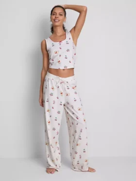 Pijamale fără mâneci cu imprimeu Disney Winnie the Pooh, din bumbac bogat