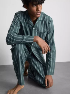 Pijamale lungi din poplin cu dungi