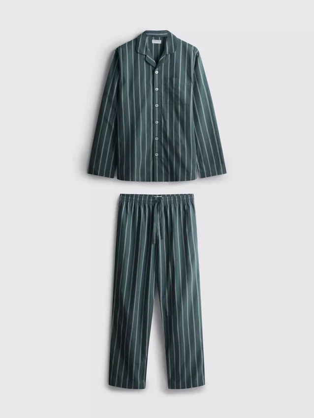 Pijamale lungi din poplin cu dungi Pijamale lungi din poplin cu dungi