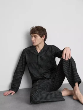 Pijamale lungi din poplin în carouri