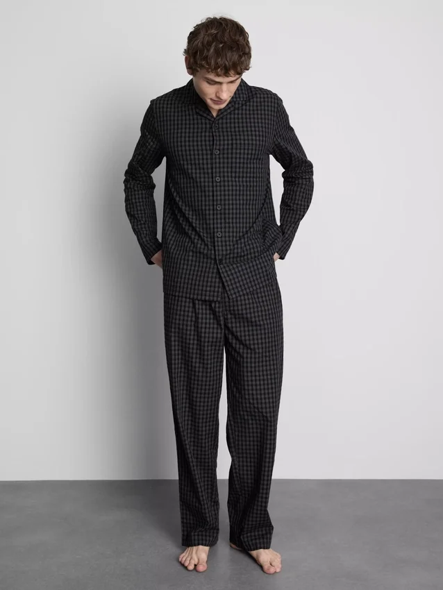 Pijamale lungi din poplin în carouri Pijamale lungi din poplin în carouri