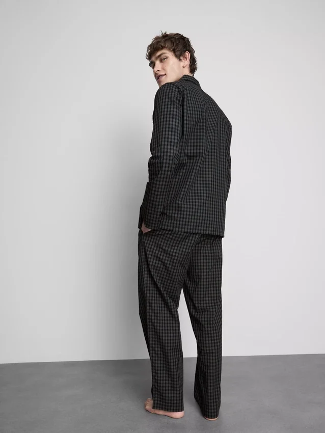 Pijamale lungi din poplin în carouri Pijamale lungi din poplin în carouri