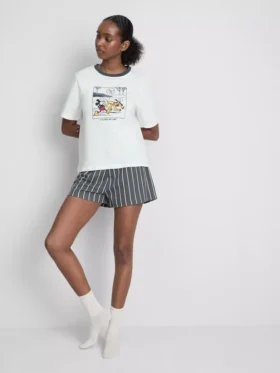 Pijamale scurte cu imprimeu Mickey Mouse de la Disney