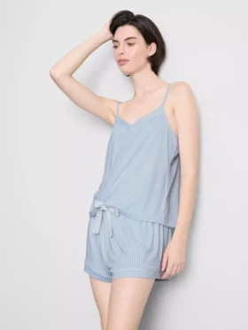 Pijamale scurte cu top cu bretele, în dungi