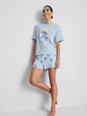 Pijamale scurte din bumbac cu imprimeu Stitch de la Disney