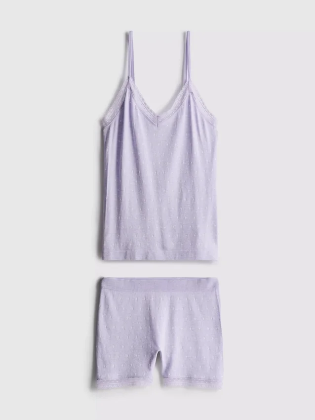 Pijamale scurte fără cusături, cu top tip cami Pijamale scurte fără cusături, cu top tip cami