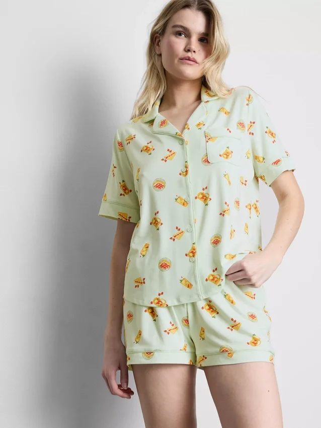 Pijamale scurte tip „boyfriend” cu imprimeu Pijamale scurte tip „boyfriend” cu imprimeu
