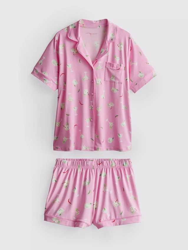 Pijamale scurte tip „boyfriend” cu imprimeu Pijamale scurte tip „boyfriend” cu imprimeu