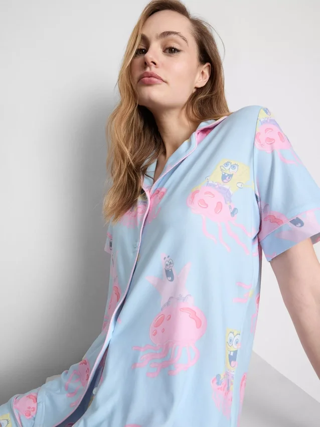 Pijamale scurte tip „boyfriend” cu imprimeu SpongeBob SquarePants Pijamale scurte tip „boyfriend” cu imprimeu SpongeBob SquarePants