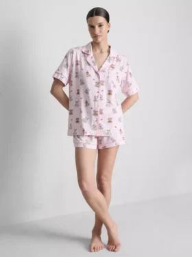 Pijamale scurte tip „boyfriend” cu imprimeu teddy Pijamale scurte tip „boyfriend” cu imprimeu teddy