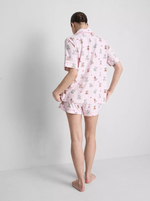 Pijamale scurte tip „boyfriend” cu imprimeu teddy Pijamale scurte tip „boyfriend” cu imprimeu teddy