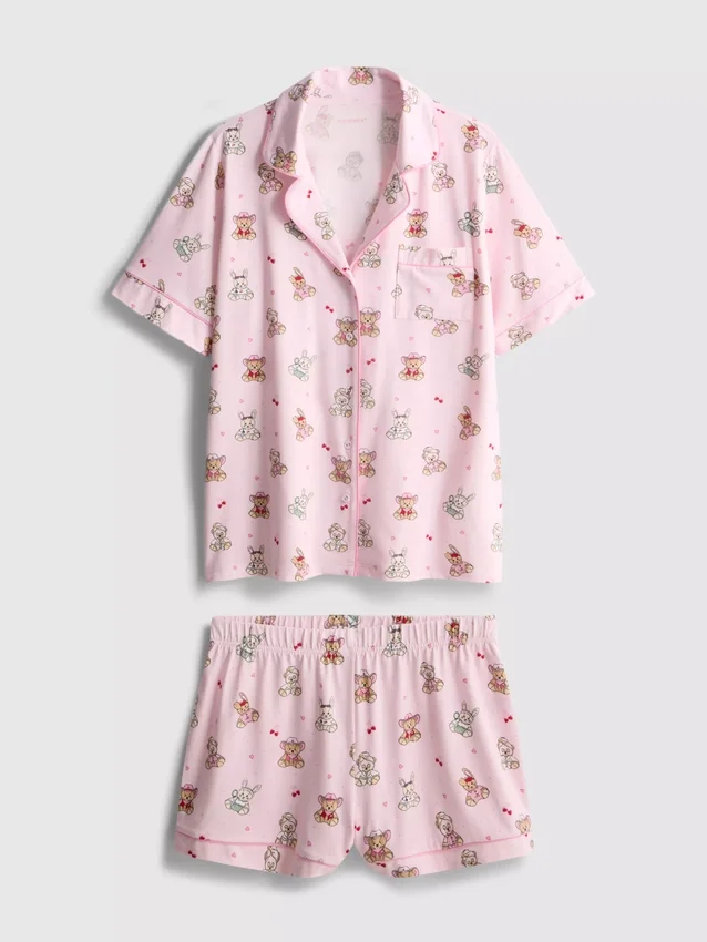 Pijamale scurte tip „boyfriend” cu imprimeu teddy Pijamale scurte tip „boyfriend” cu imprimeu teddy