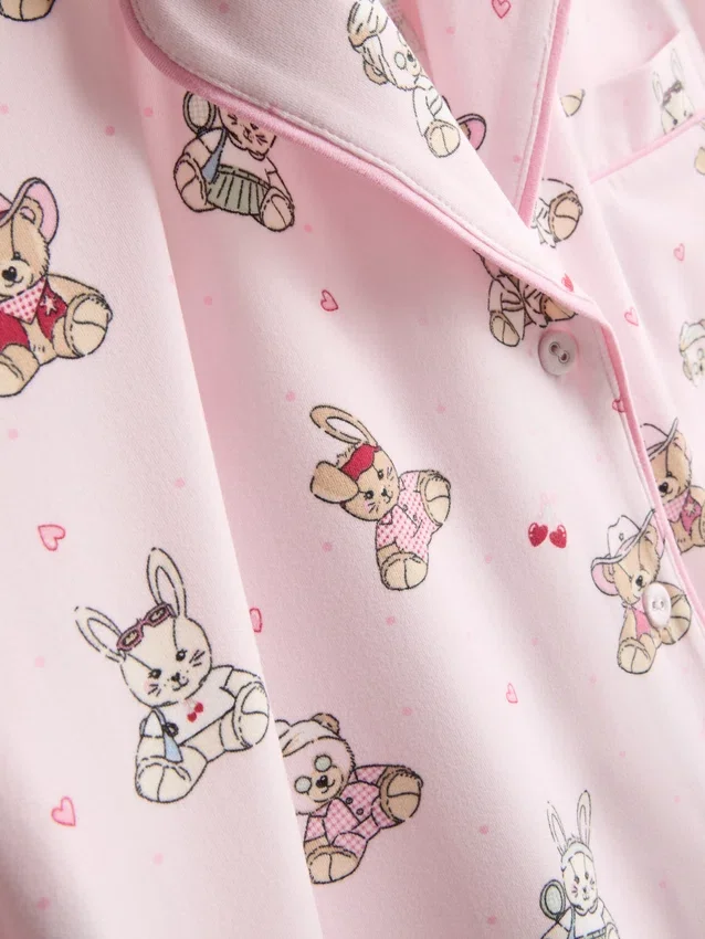 Pijamale scurte tip „boyfriend” cu imprimeu teddy Pijamale scurte tip „boyfriend” cu imprimeu teddy