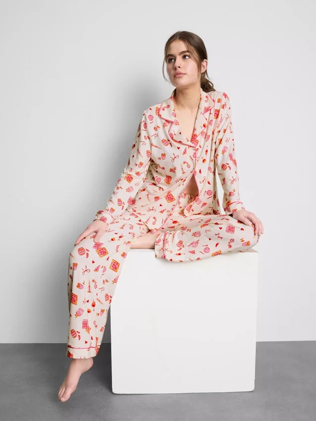 Pijamale tip „boyfriend” cu imprimeu Pijamale tip „boyfriend” cu imprimeu