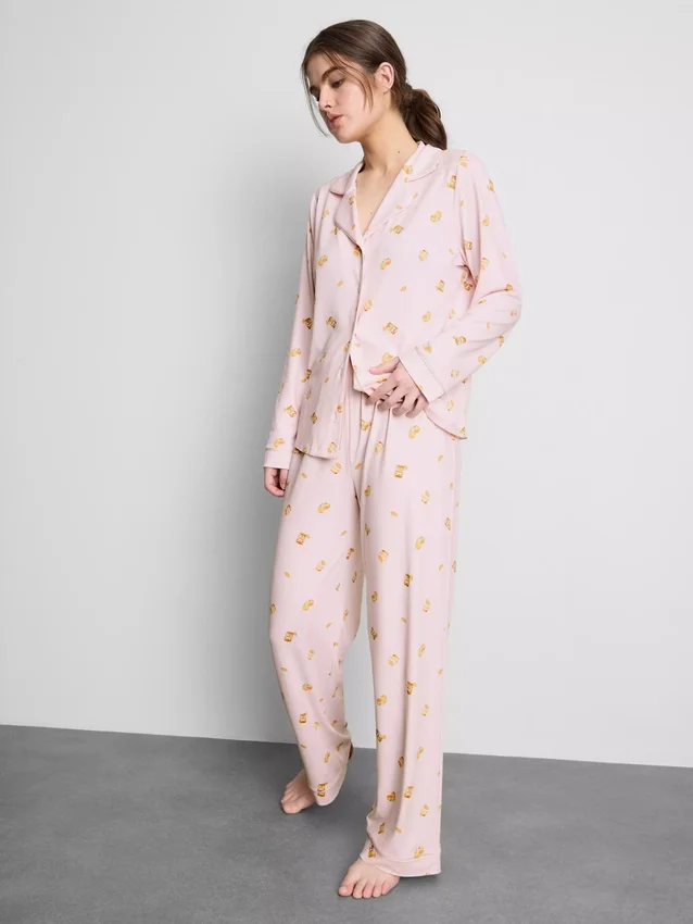 Pijamale tip „boyfriend” cu imprimeu Pijamale tip „boyfriend” cu imprimeu