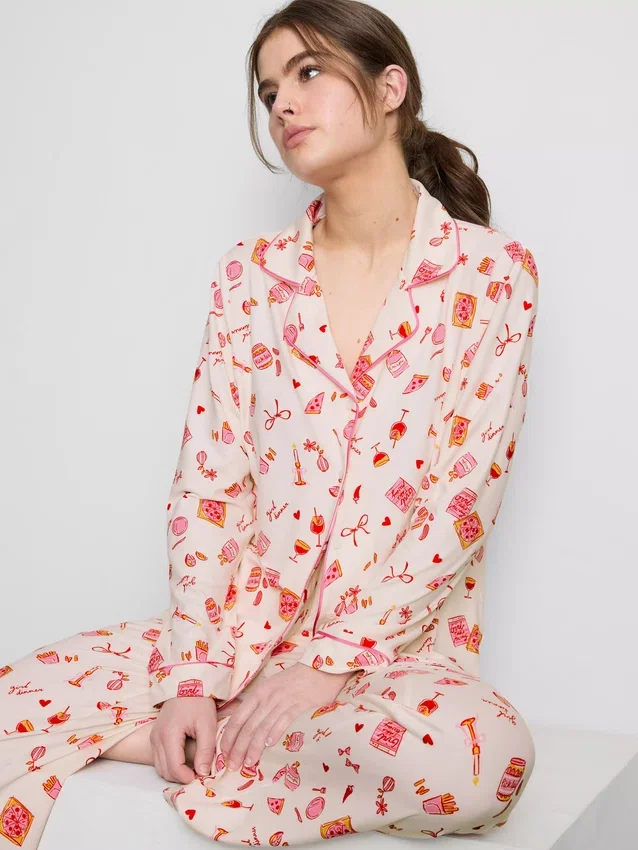 Pijamale tip „boyfriend” cu imprimeu Pijamale tip „boyfriend” cu imprimeu