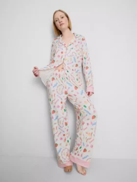 Pijamale tip „boyfriend” cu imprimeu „Sweet treat”