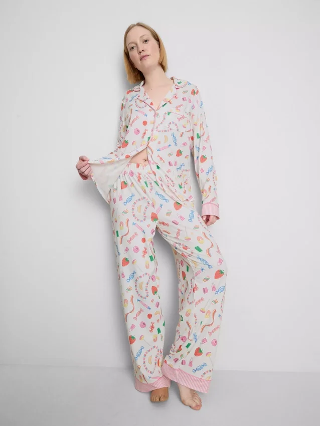 Pijamale tip „boyfriend” cu imprimeu „Sweet treat” Pijamale tip „boyfriend” cu imprimeu „Sweet treat”