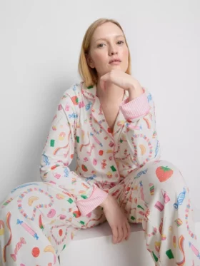 Pijamale tip „boyfriend” cu imprimeu „Sweet treat”