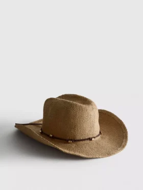 Pălărie de cowboy din paie cu bordură Pălărie de cowboy din paie cu bordură