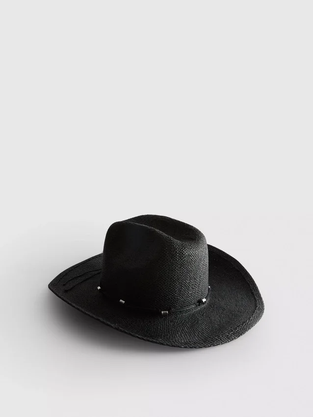 Pălărie de cowboy din paie cu bordură Pălărie de cowboy din paie cu bordură