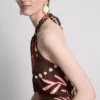 Rochia midi cu imprimeu, din amestec de in, cu guler halter Rochia midi cu imprimeu, din amestec de in, cu guler halter