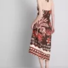 Rochia midi cu imprimeu, din amestec de in, cu guler halter Rochia midi cu imprimeu, din amestec de in, cu guler halter