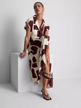 Rochie-cămașă midi cu mâneci scurte